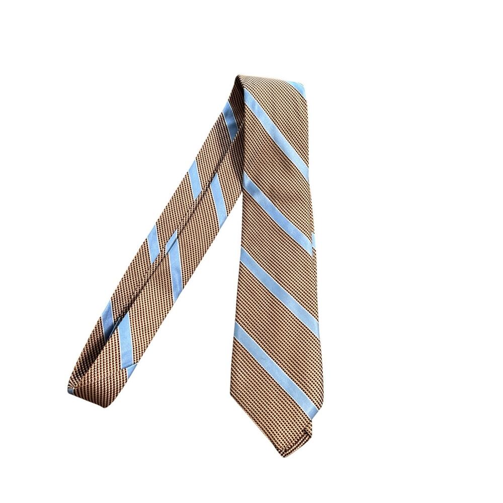 Ike Behar Light Brown And Light Blue Striped 100% Silk Textured Tie